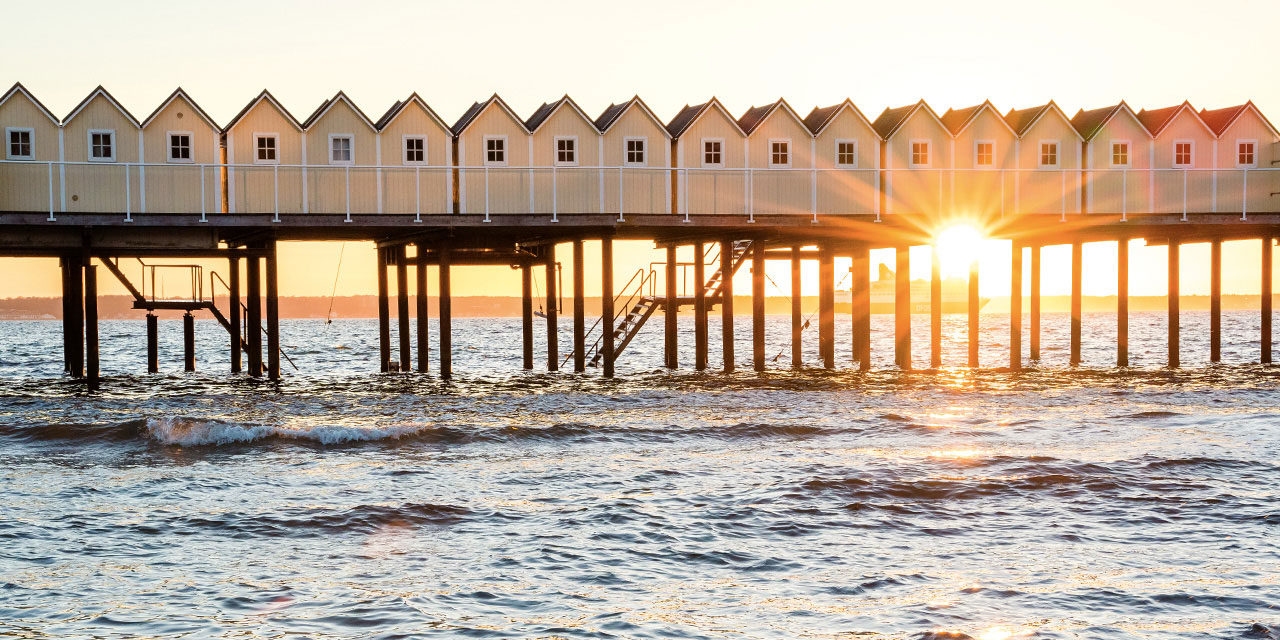 Bathing house in sunset